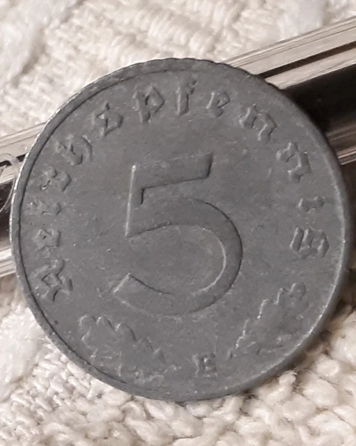 1940-E , WW2 German 5 Reichspfennig , WWII Era Heavily Circulated Coin