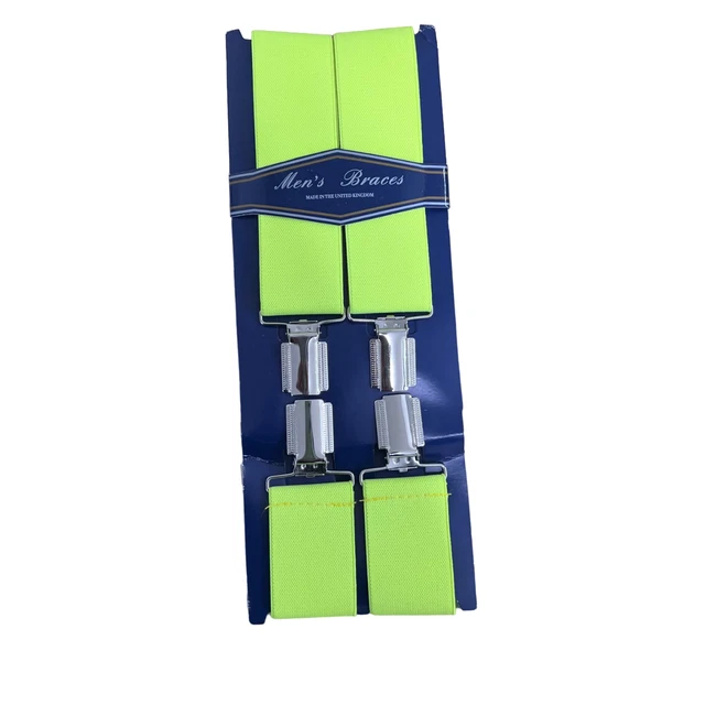 Strong Neon Yellow 3.5cm Trouser Suspender Formal Fireman Fancy Dress Braces