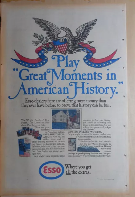 1969 full page newspaper ad for Esso - Play Great Moments in American History