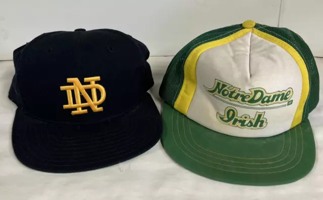 Vintage Notre Dame Hat New Era Dupont Visor Pro Model Med-Large 1980'S + 1 More