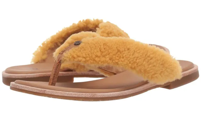 New Womens UGG Alicia Shearling Leather Mojave Flip Flops Thongs Sandals US 6