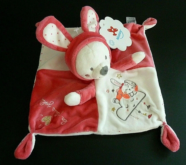 * DOUDOU PLAT NICOTOY GEMO CHAT CAPUCHE LAPIN ROSE BLANC La plus jolie - NEUF