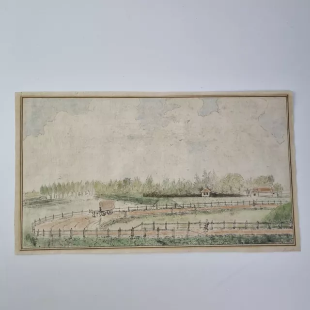 Antique 19th Century Watercolour Study Rural Farming Landscape