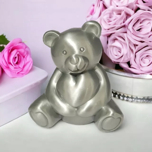 Childrens Teddy Bear Silver Pewter Money Box Baby Newborn Christening Gift