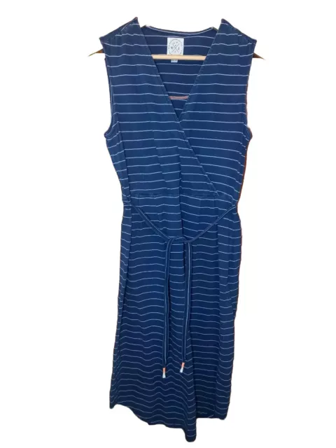 White Stuff French Blue & White Stripe Midi Cotton Belt Dress I Size UK 12 EU 40