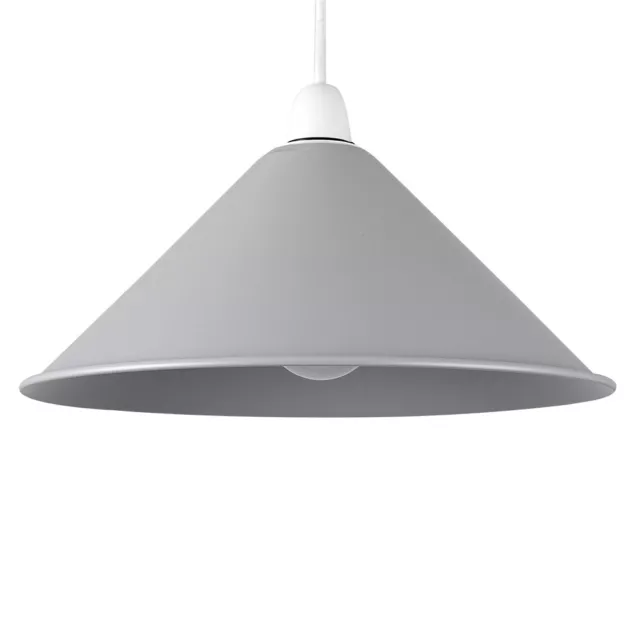 Tapered Lampshade Gloss Grey Ceiling Light Shade Metal Pendant Light LED Bulb