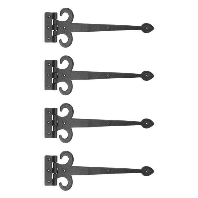 Black Wrought Iron Door Strap Hinge 18" L Fleur De Lis Style Pack of 4