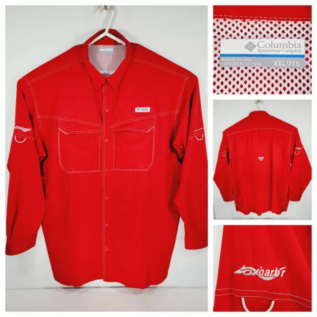 Columbia PFG Fox Harbr Golf Resort Mens 2XL Shirt Long Sleeve Button Up Red Fish