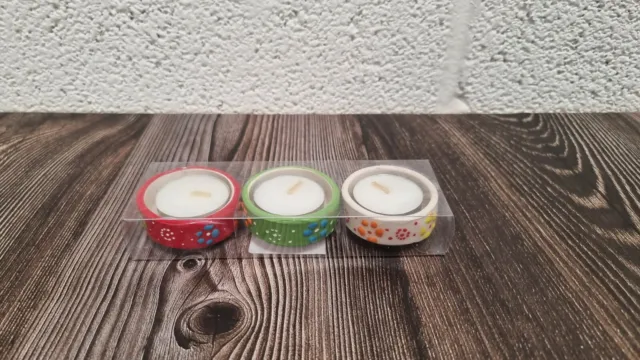 Candle Ornament Home Deco Turkish Ceramic Relief Tealight Holder Set of 3 pcs
