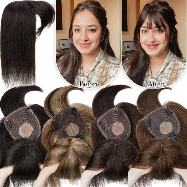 Top Silk Base Clip in Hairpiece 100% Real Remy Human Hair Topper Toupee Women