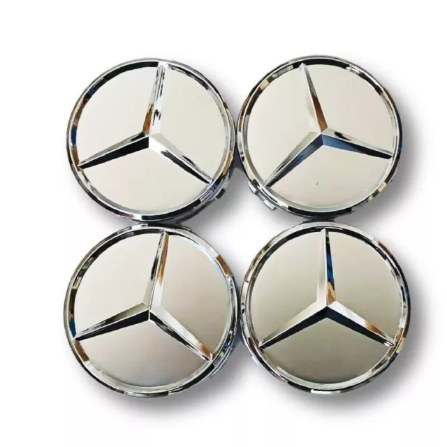 Silber 4x 75mm Für Mercedes-Benz Nabendeckel Nabenkappen Felgendeckel Chrom/Neu+