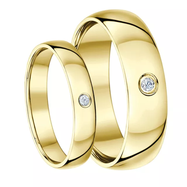 His & Hers 4&6mm 9ct or Jaune Diamant Lourd Bague Mariage