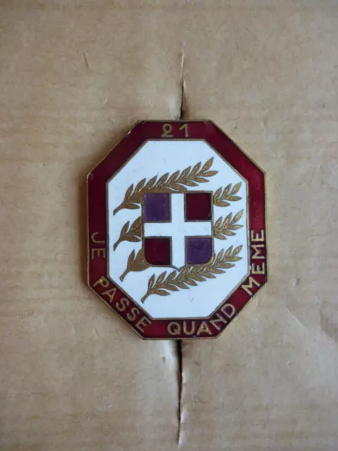 INSIGNE 21° régiment d'infanterie Arthus Bertrand G. 425 émail RI écu croix