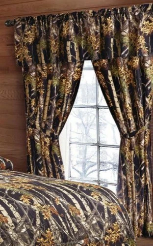 “The Woods©” Black Licensed Curtain 5 Piece Camo Curtains Valance Tiebacks