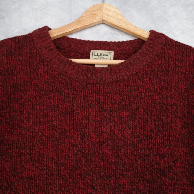 LL Bean Wool Sweater Mens Large Red Marled Knit Classic Crewneck Pullover