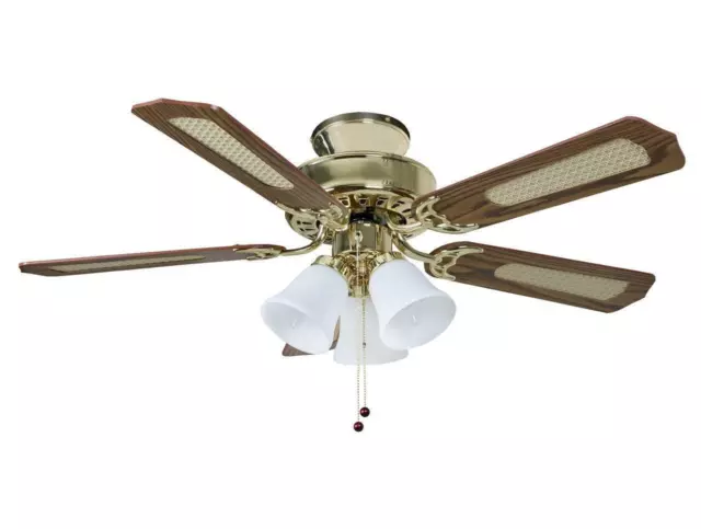 Fantasia Eurofan Belaire Ceiling Fan Light Polished Brass Oak Cane Blades 114192