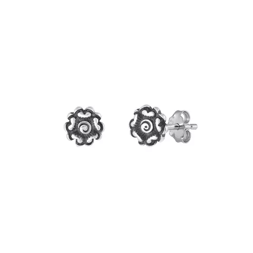 Bali Flower Stud Earrings 925 Sterling Silver Push Back 5.7mm