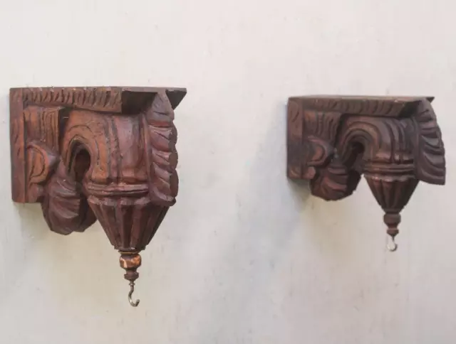 Wooden Wall Bracket Corbel Pair Lamp Plant Hanger Hook Bodhil Vintage Home Decor
