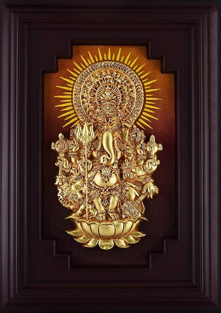 Wall Hanging Of Sri Shubha Drishti Ganesha Idol 10 X 14 Inch (Brown) Free Ship.