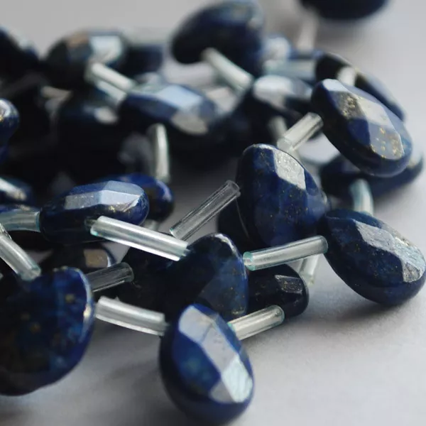 4 Semi Precious Gemstone Lapis Lazuli Faceted Teardrop Beads / Pendant 14mm