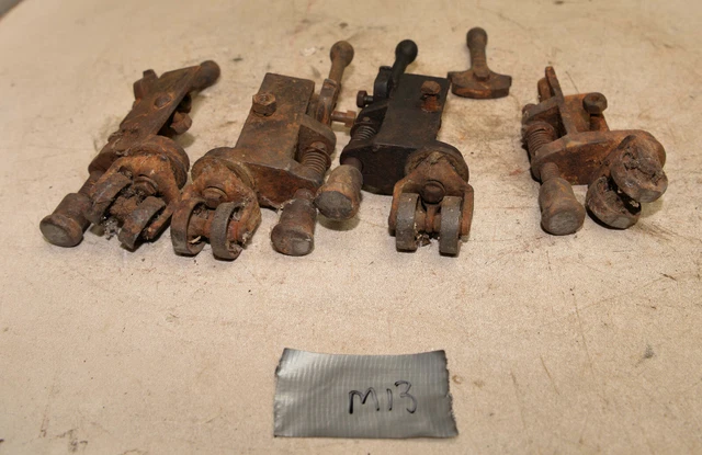 4 antique safe or machine roller wheel & lock down cast iron collectible lot M13
