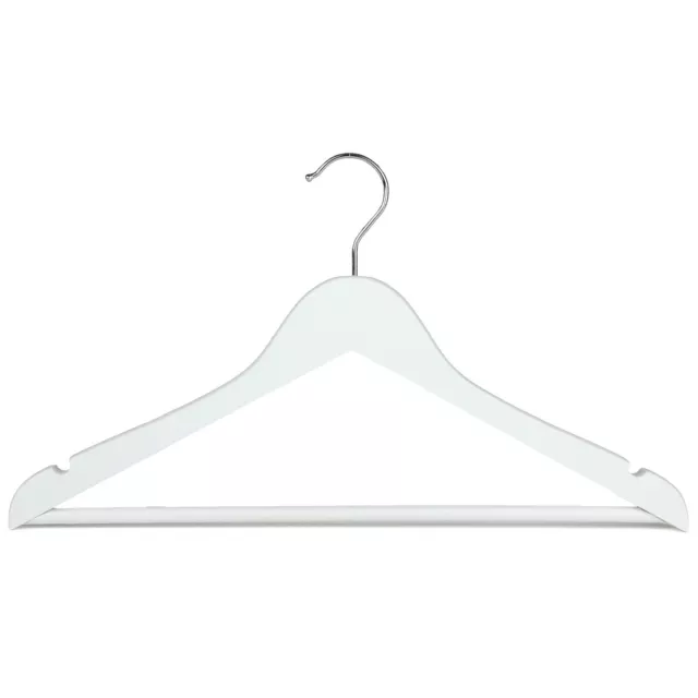 The Hanger Store™ White Wooden Coat Hangers, Flat Suit Hanger with Trouser Bar 2