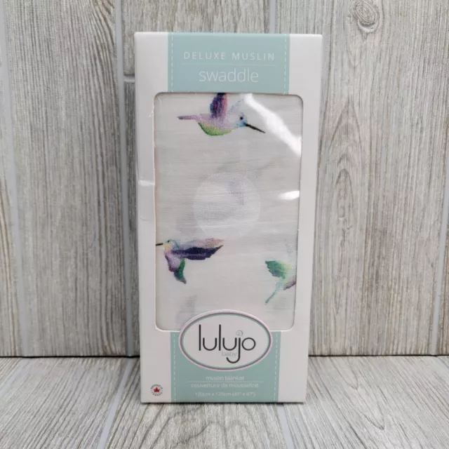 Lulujo Deluxe Muslin Swaddle Blanket 47x47 Hummingbird Bamboo NIB