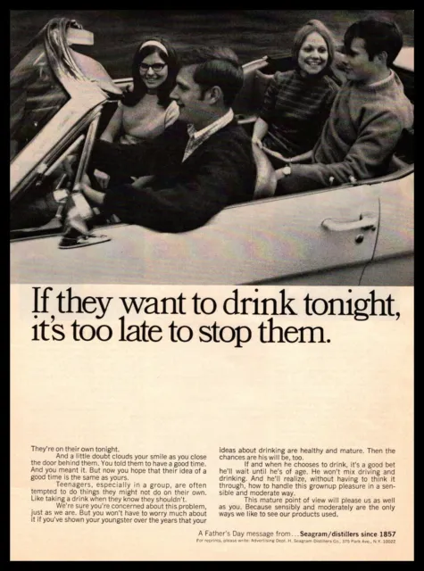 1968 Seagram's Father's Day Message Teenage Drinking & Driving Vintage Print Ad