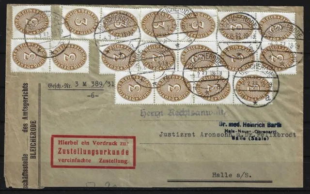 G652) Deutsches Reich Dienstmarke D 114 per 18 (!) auf Brief Zustellungsurkunde