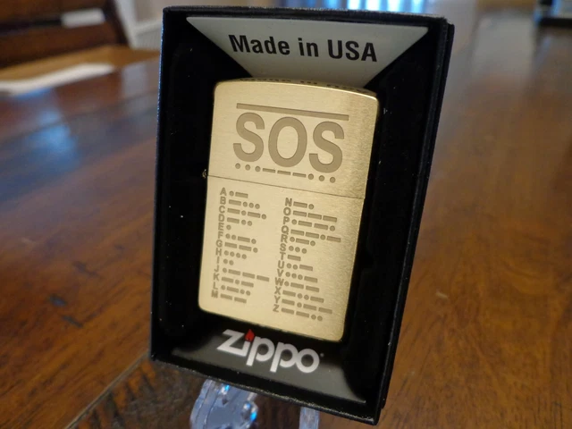 Morse Code Sos Brush Brass Zippo Lighter Mint In Box Exclusive Edc