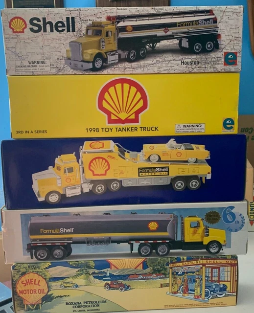 Collection of 5 SHELL Gas & Oil toy tanker fuel trucks original boxes never used