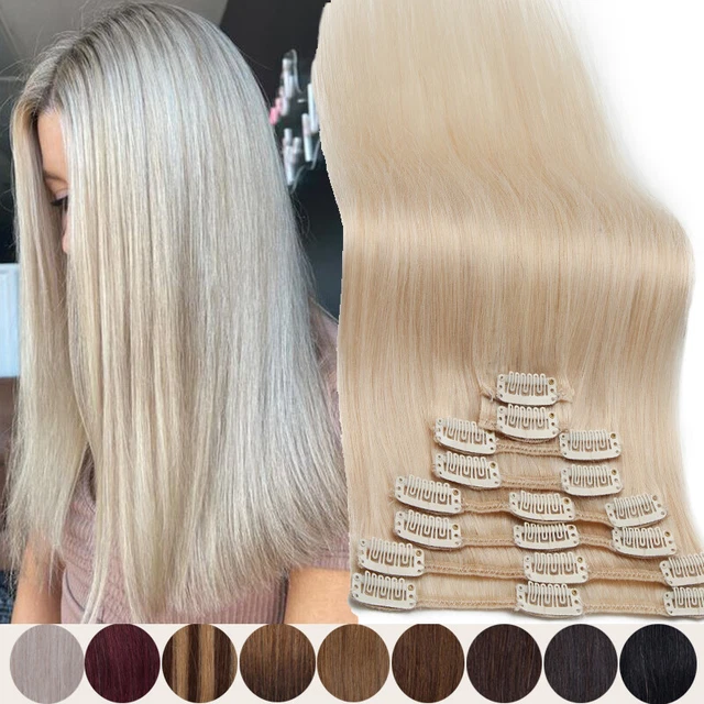 CLEARANCE 100% clip estensioni capelli umani in veri capelli Remy testa piena dritta