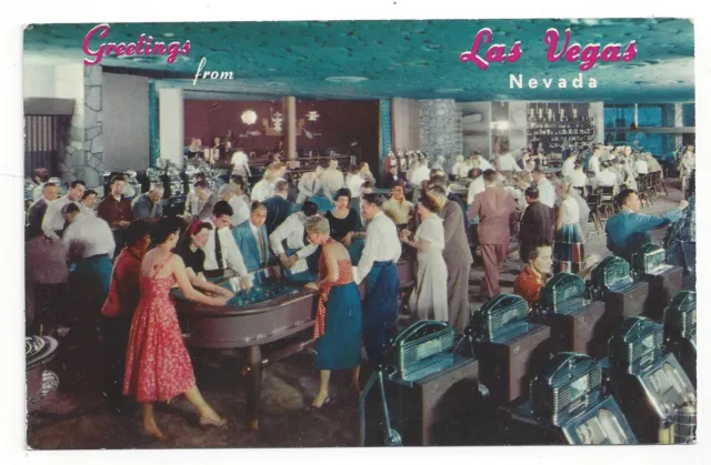 1950s GREETINGS FROM LAS VEGAS, NEVADA CASINO SCENE PICTURE POSTCARD