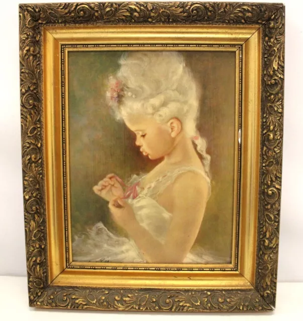 UNKNOWN Georgian Era Girl In White Dress VINTAGE Board Print GILT FRAMED - O10