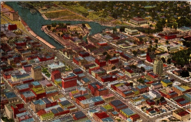 Vintage Postcard Aerial View Stockton CA California San Joaquin Valley     A-255