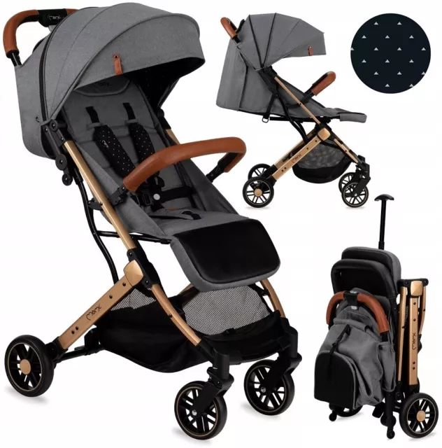 Baby Stroller Lightweight Maneuverable Folded Pushchair MOMI ESTELLE Grey/Gold