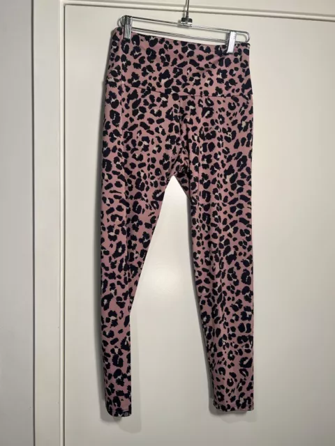 Women's Onzie High Basic Midi Leggings Yoga Pants Pink Printed Leopard Size M/L