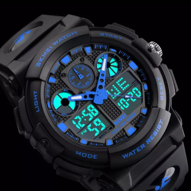 SKM Analog Digital Herren Armband Männer Uhr Schwarz blau Chronograph Licht