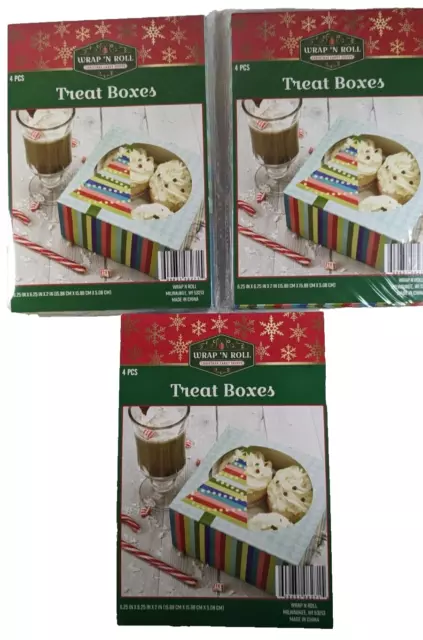 Christmas Treat Boxes. 12 Total 6.25" x 6.25" x 2". 3 packs of 4