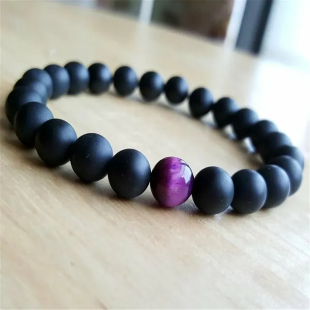 8mm Matte Black Onyx Beads Handmade Bracelet 7.5inch Mala Natural Blessing