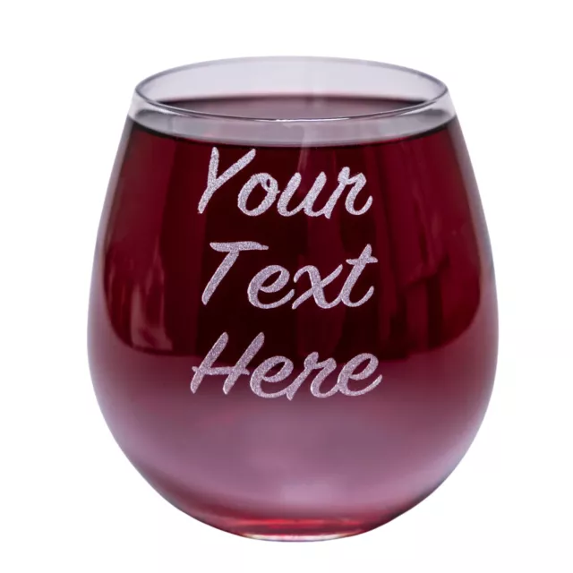 Personalized Stemless Wine Glass Custom Text – 15 oz Engraved Wine Tumbler Glass