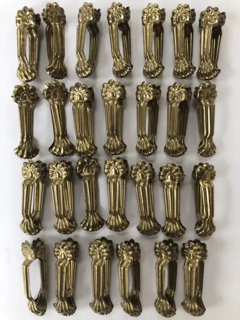 Vtg Lot 27 Ornate GOLD Tone BRASS CAFE CURTAIN CLIPS ROD RINGS FLOWER Unmarked