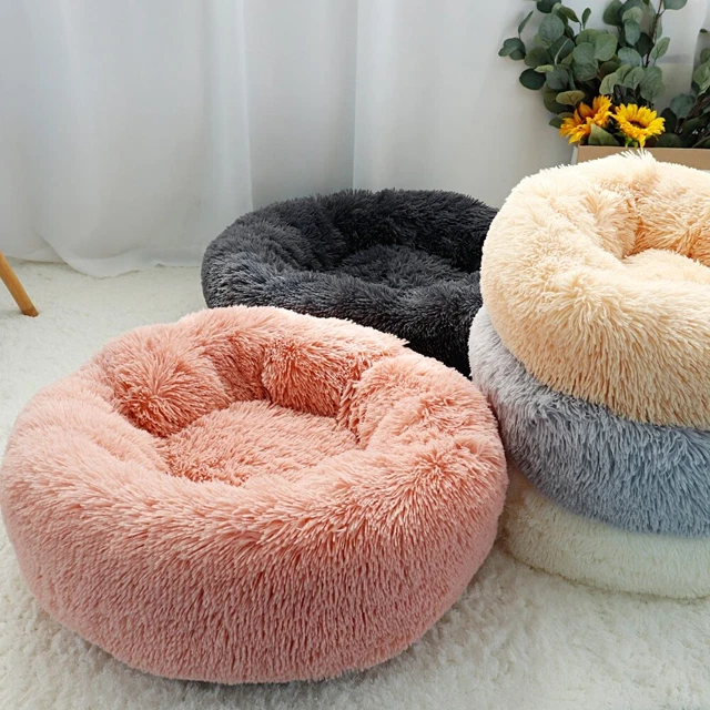 Bed Dog Fluffy Calming Pet Comfy Cat Round Warm Mattress Puppy Fur Free Shipping