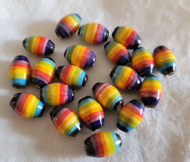 20 Keramik Perlen 14mm Olive bunt orange rot etc. /  Schmuck