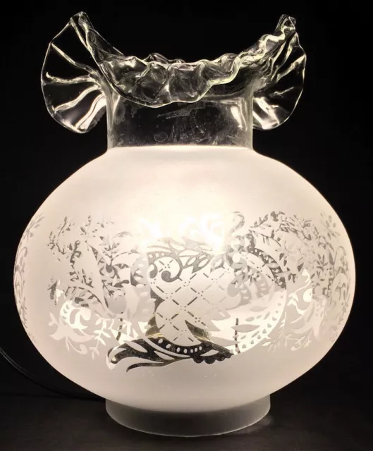 New 4" Fitter Etched Filigree Glass Gas Globe Lamp Shade w/ Crimped Top 8.5" Ht. 2