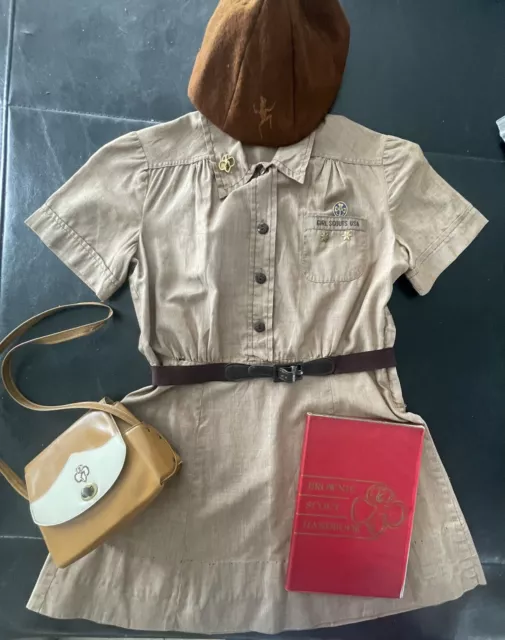 Vintage 1956 BROWNIE Girl Scout UNIFORM DRESS-HAT-BELT-PINS-PURSE-BOOK