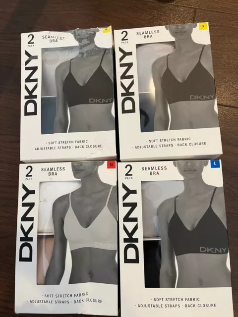 LADIES DKNY 2 Pack Seamless Bra Size M Black and Aluminum Soft
