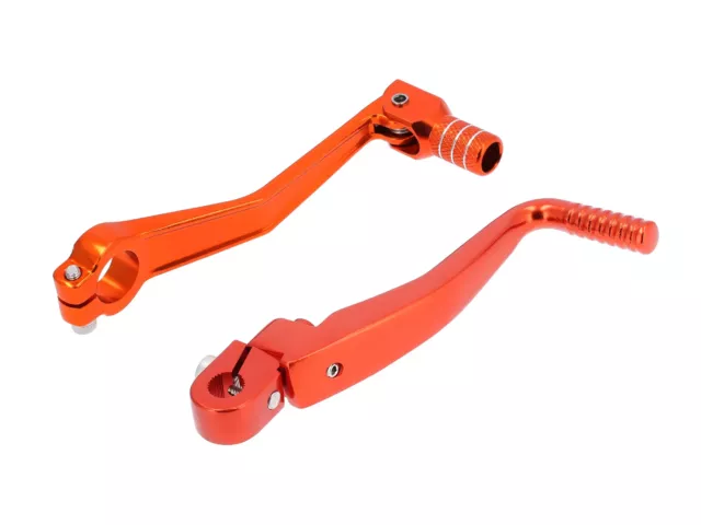 Set: Kickstarterhebel + Fußschalthebel klappbar - Orange eloxiert