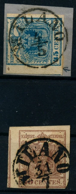 LOMBARDEI-VENETIEN 1850 2Stk.Marke:45C, und 30C, Verschiedene MILANO.