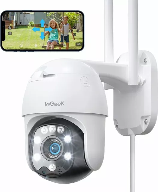 ieGeek Outdoor 360° Auto Tracking Security Camera Home WiFi Wired CCTV System UK